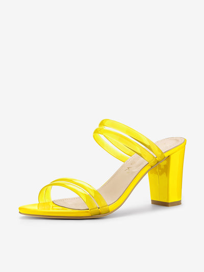 TPU Clear Strappy Slide Mule Block Heel Sandal