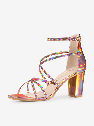 Strappy Crisscross Strap Opened Toe Block Heel Sandals