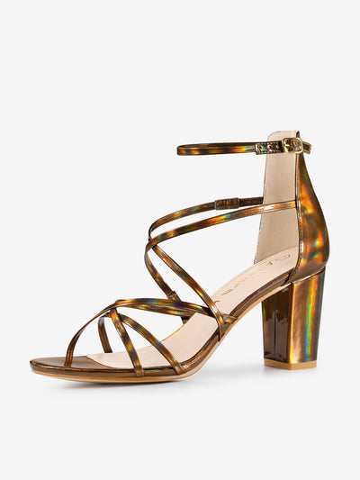 Strappy Crisscross Strap Opened Toe Block Heel Sandals