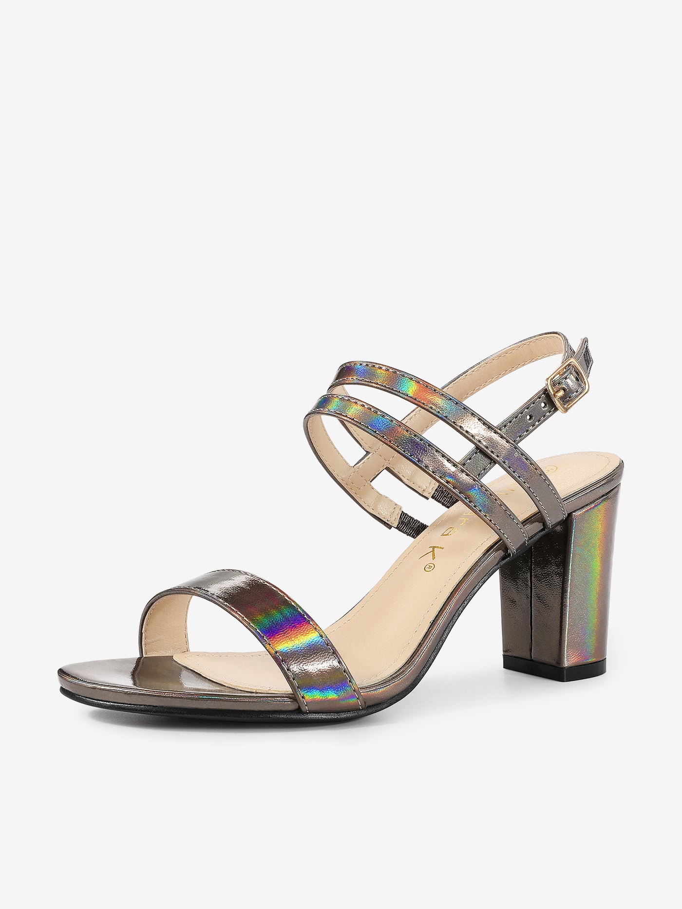 Allegra K Open Toe Slingback Block Heel Ankle Strap Sandals