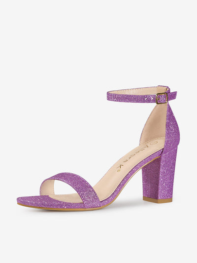 Colorful Gradient Glitter Chunky Heel Ankle Strap Sandals