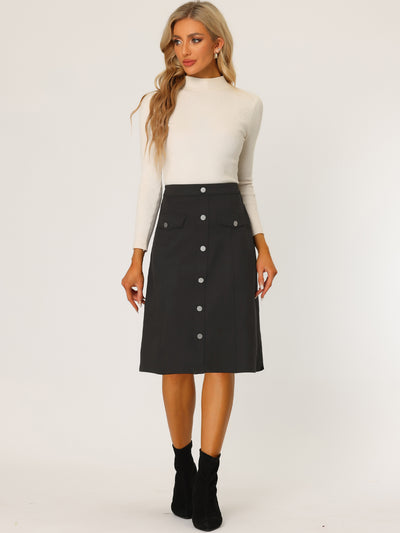 High Waist Faux Suede Knee Length A-Line Skirt