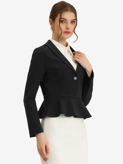 Vintage Lapel Long Sleeve Ruffle Hem Office Cropped Blazer