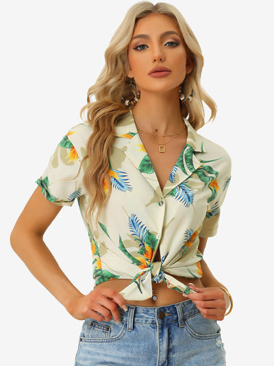 Hawaiian Tropical Leaves Floral Short Sleeve Button Down Shirt