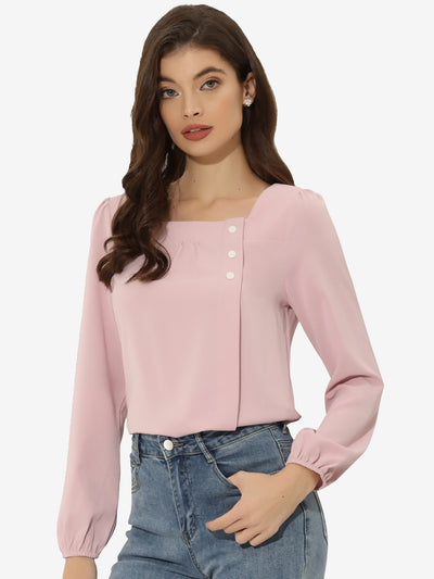 Long Sleeve Casual Solid Square Neck Top