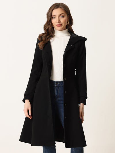 Single Breasted Belted Hooded Winter Pockets Coat