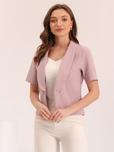 Casual Shawl Collar Open Front Cardigan Short Sleeve Work Blazer