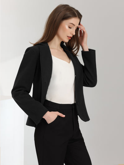 Allegra K Office Blazer Notched Lapel Long Sleeve Work Crop Coat