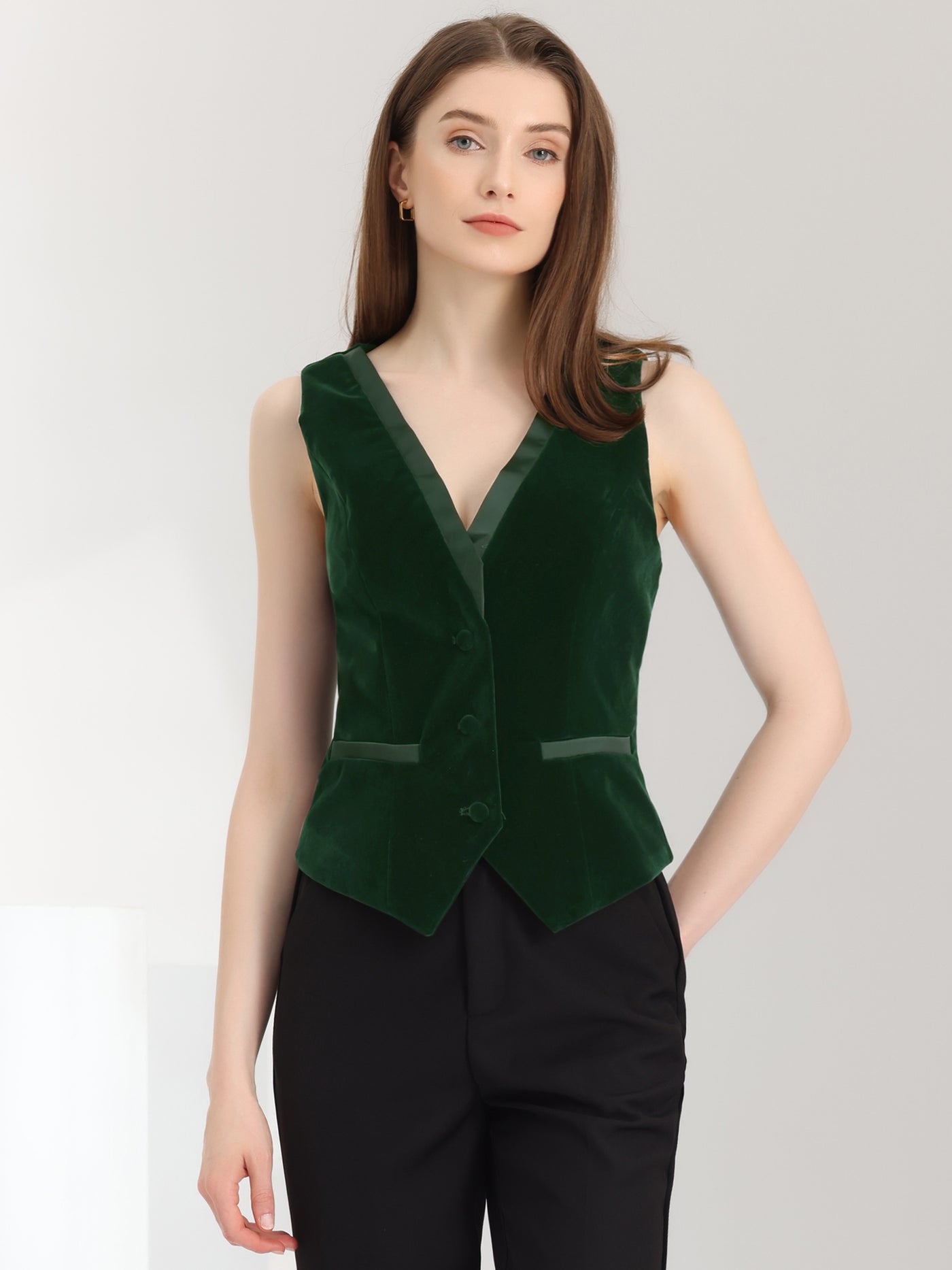 Allegra K Retro Velvet Waistcoat V Neck Sleeveless Racerback Steampunk Vest