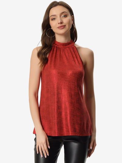 Sparkle Metallic Sleeveless Halter Party Club Blouse