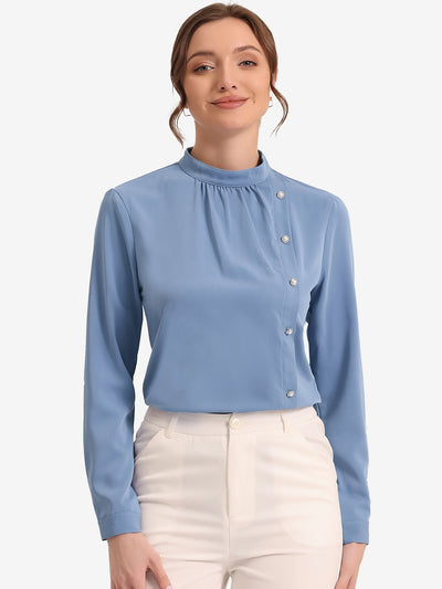 Office Shirt Elegant Stand Collar Long Sleeve Vintage Blouse