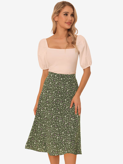 Floral Midi Peasant Elastic Waist A-Line Skirt