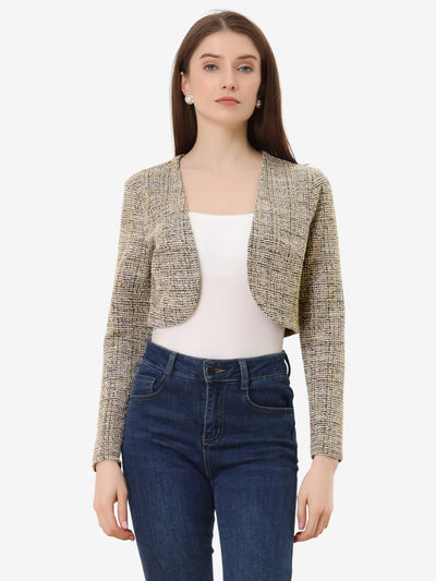 Vintage Tweed Shrug Plaid Open Front Cropped Bolero Cardigan