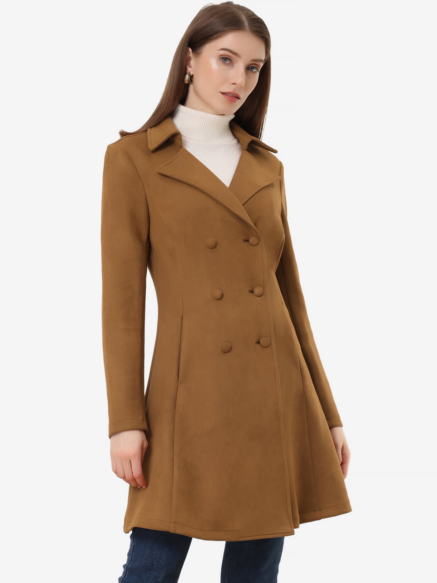 Allegra K Double Breasted Notched Lapel Winter Elegant Long Coat