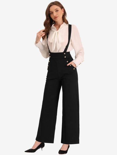 Casual Office Adjustable Strap Wide Leg Suspenders Jumpsuits