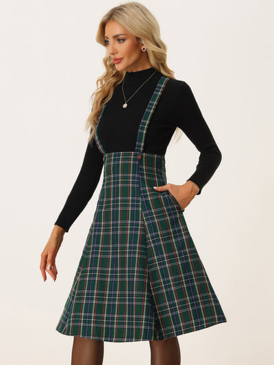 Plaid Overall Tartan Pinafore Suspender Midi Skirt