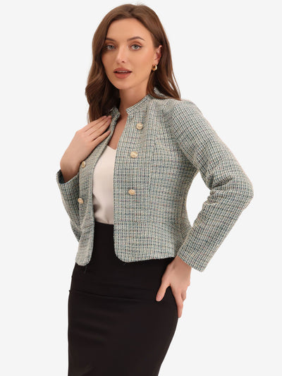 Vintage Tweed Plaid Slim Fit Work Office Cropped Jacket