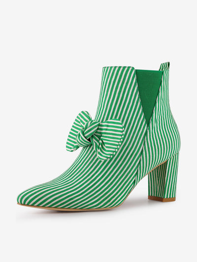 Pointed Toe Zip Striped Chunky Heel Ankle Boots