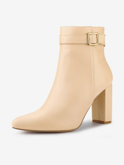 Pointed Toe Buckle Decor Heel Ankle Booties