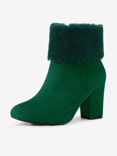 Christmas Faux Fur Chunky Heel Ankle Boots