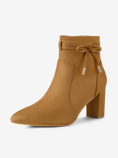 Pointed Toe Block Heel Zipper Ankle Boots