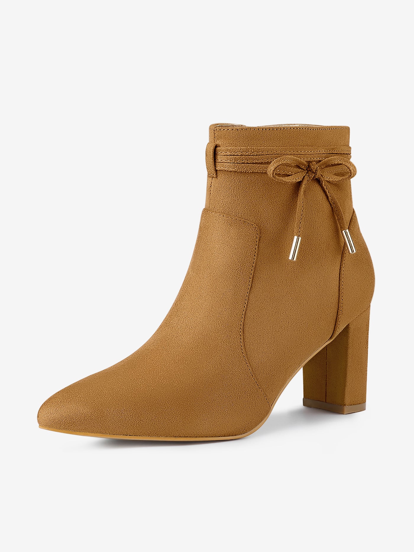 Allegra K Pointed Toe Block Heel Zipper Ankle Boots