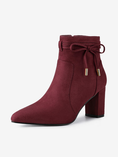 Pointed Toe Block Heel Zipper Ankle Boots