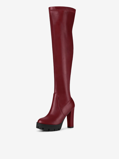 Platform Chunky Heel Over Knee High Side Zipper Boots