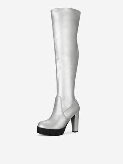 Platform Chunky Heel Over Knee High Side Zipper Boots