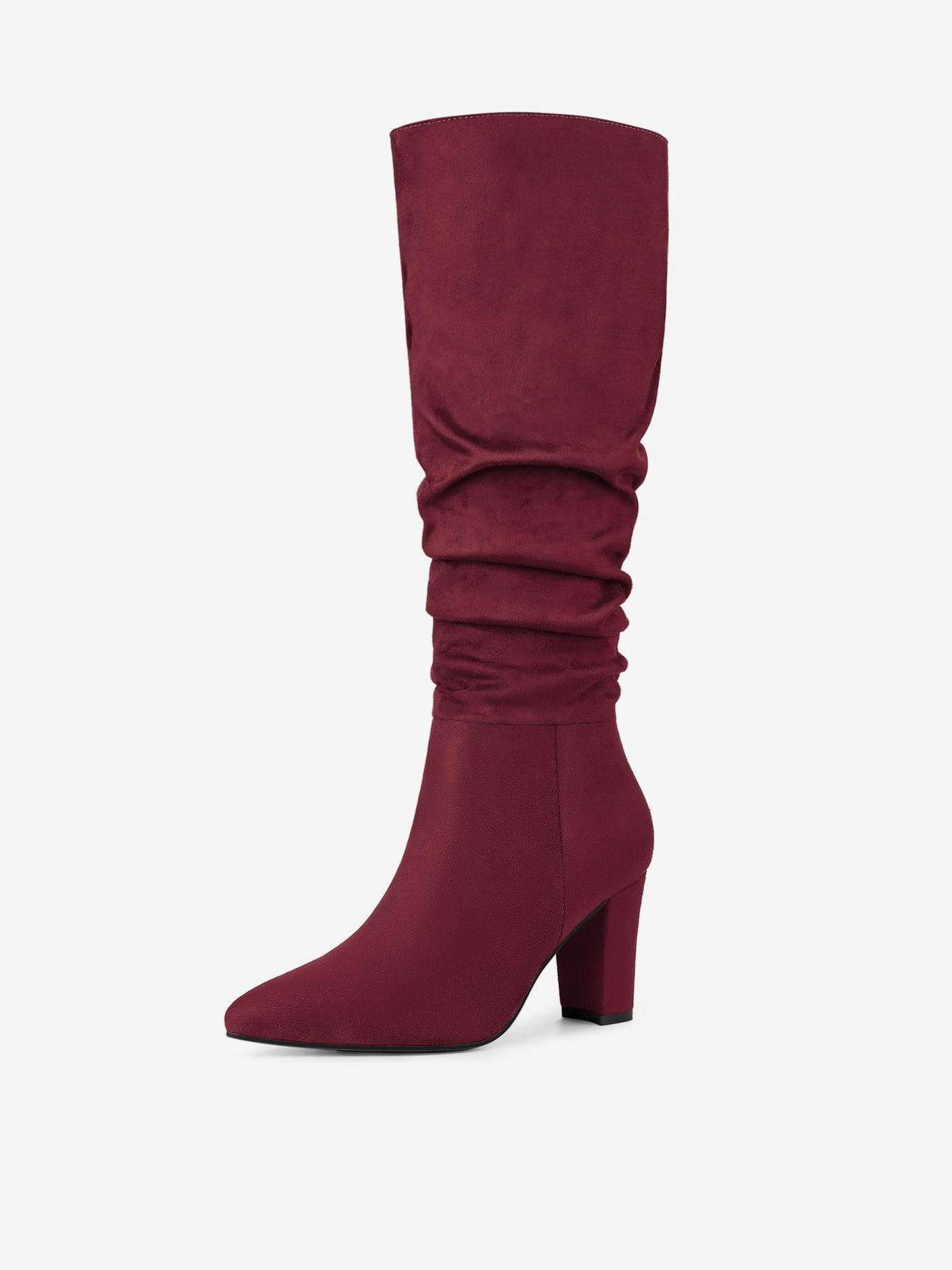 Allegra K Slouchy Pointed Toe Chunky Heel Knee High Boots