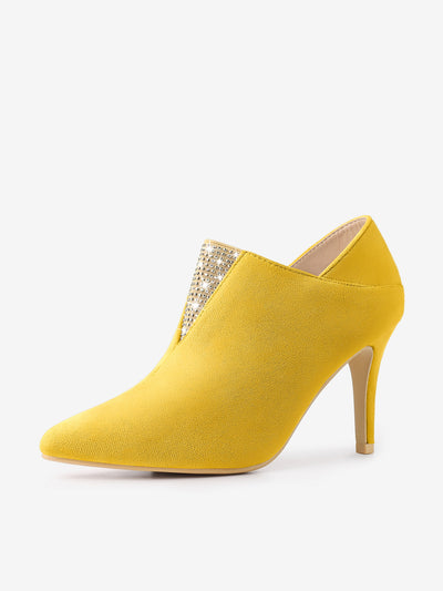 Pointed Toe Rhinestones Pull On Stiletto Heel Ankle Booties