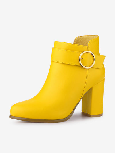 Round Toe Circle Buckle Chunky Heel Ankle Boots