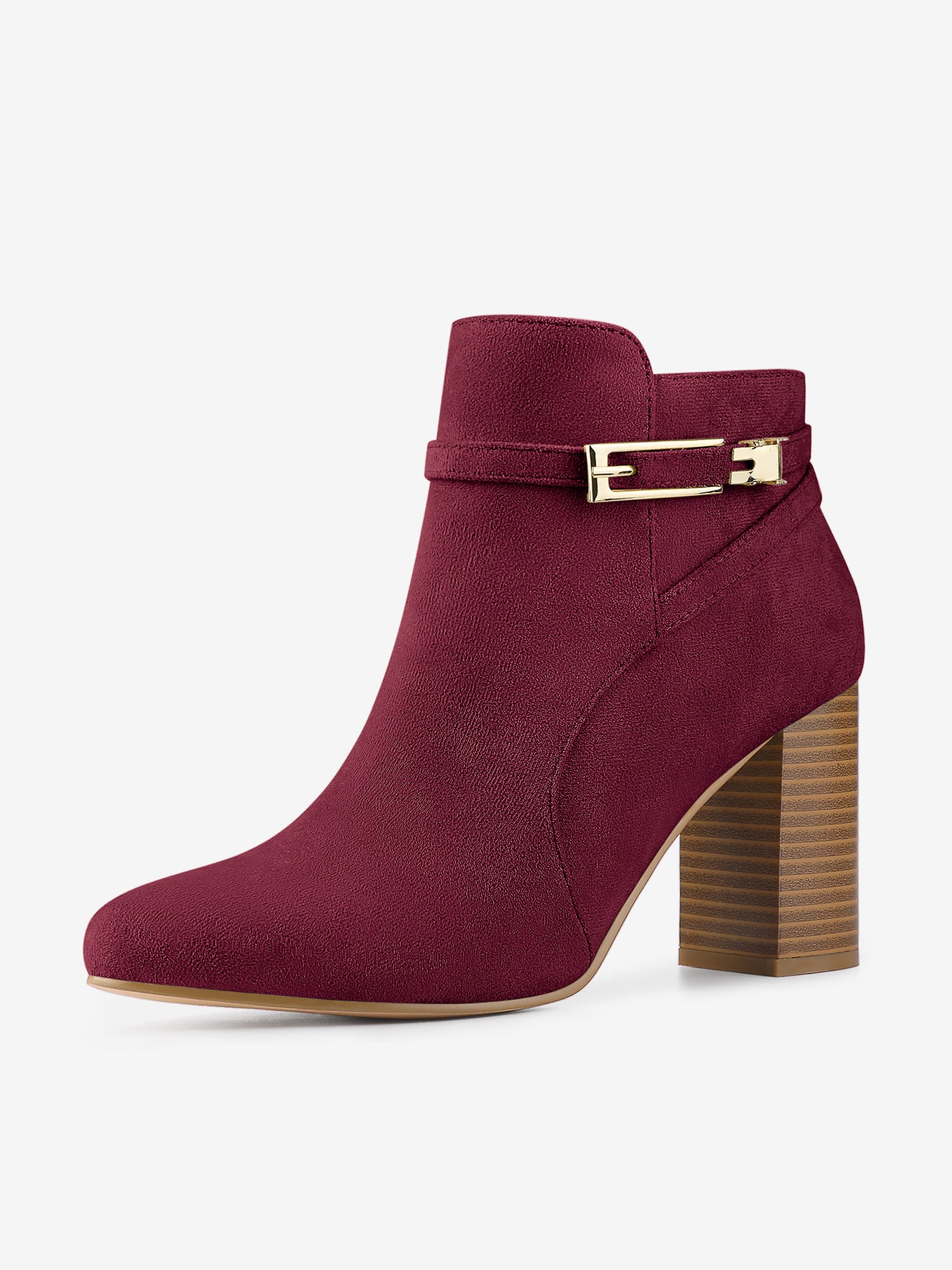 Allegra K Round Toe Buckle Chunky Heel Ankle Boots