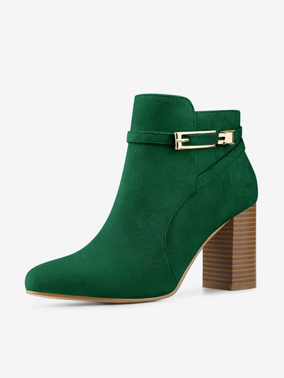 Round Toe Buckle Chunky Heel Ankle Boots