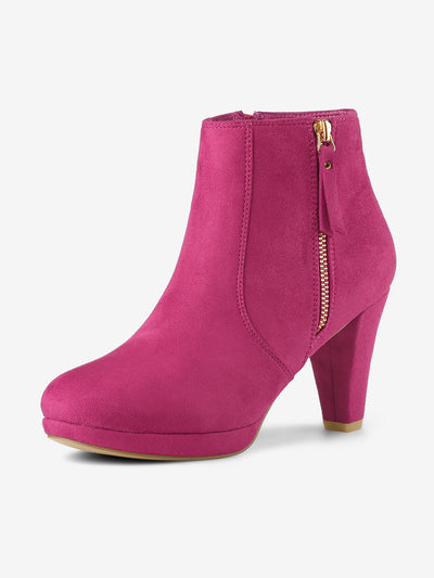 Side Zipper Low Platform Chunky Heel Ankle Booties