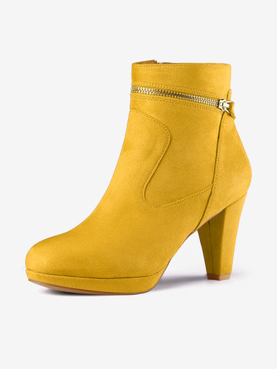 Faux Suede Round Toe Ankle Mid Block Heel Boots