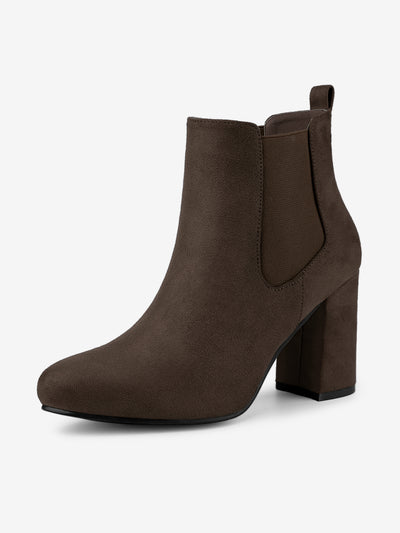 Round Toe Chunky High Heel Ankle Chelsea Boots