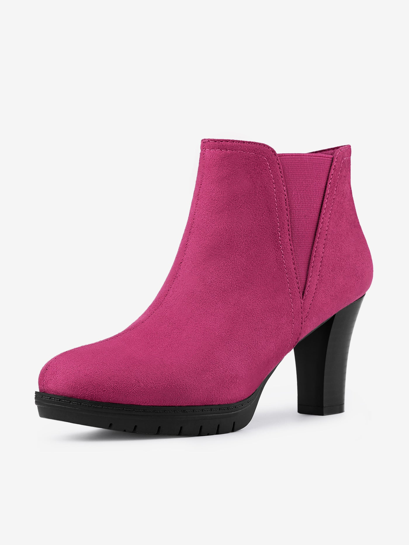 Allegra K Round Toe Block Heel Chelsea Ankle Boots