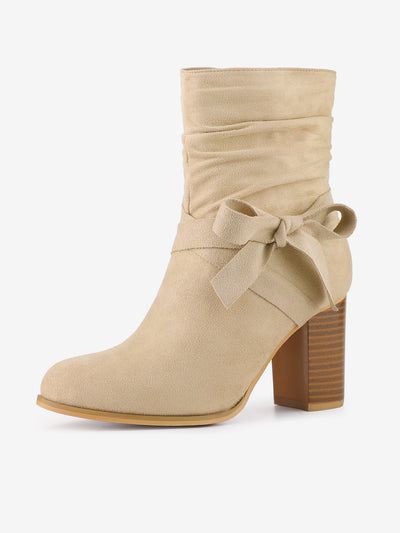 Faux Suede Round Toe Slouchy Chunky Heel Ankle Boots