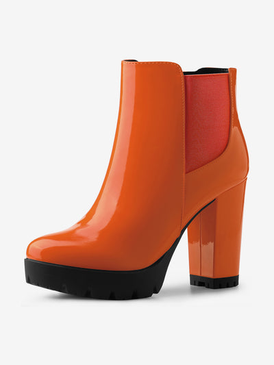 Round Toe Zipper Block Heel Platform Ankle Boots