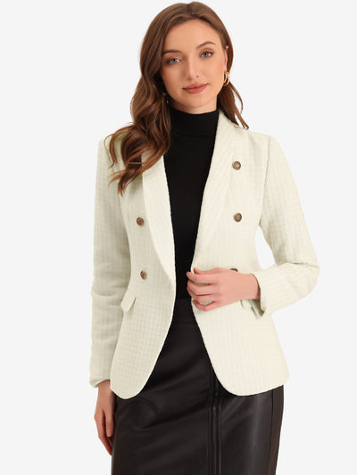 Plaid Tweed Lapel Collar Double Breast Work Office Blazer Jacket