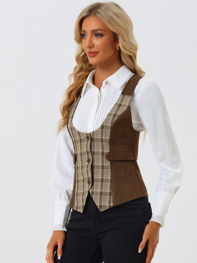 Vintage Waistcoat Vest Plaid Button Down Sleeveless Dressy Vests