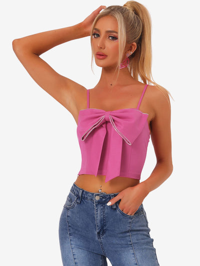 Allegra K Cropped Top Bowknot Front Spaghetti Strap Cami