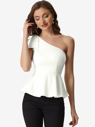 Elegant Peplum Bow Ruffled Hem One Shoulder Top