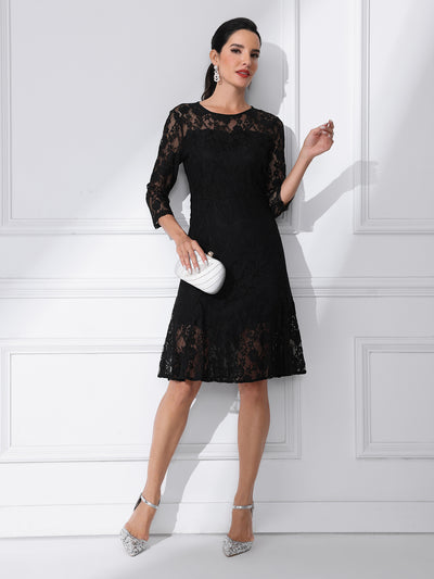 Elegant Lace 3/4 Sleeves Ruffles Bodycon Fishtail Dress