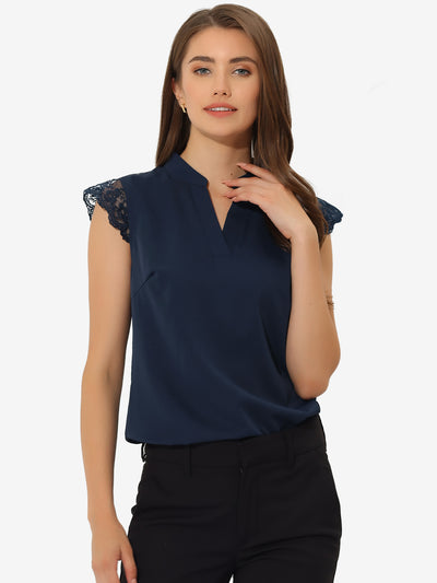 Work Top Office Lace Cap Sleeve Basic Shirt Blouse