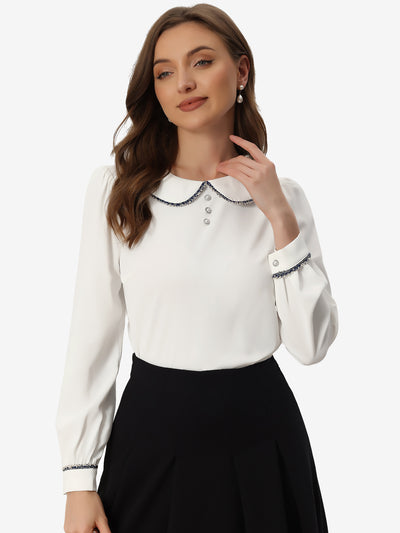 Work Blouse Long Sleeve Peter Pan Tops