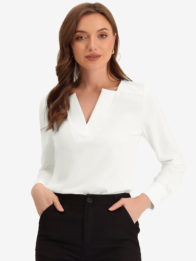 Business Casual Office Long Sleeve V Neck Solid Blouse