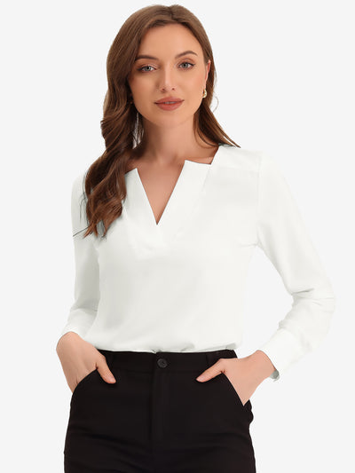 Allegra K Business Casual Office Long Sleeve V Neck Solid Blouse