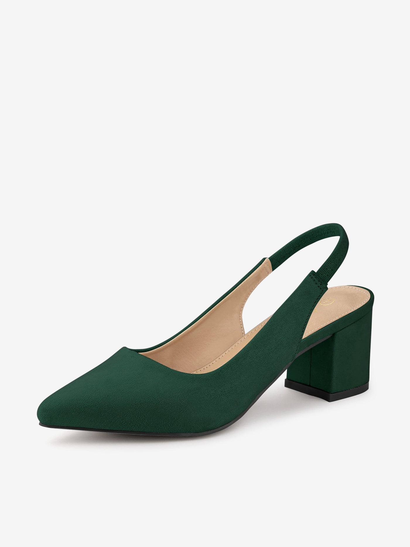 Allegra K Faux Suede Pointed Toe Block Heel Slingback Pumps